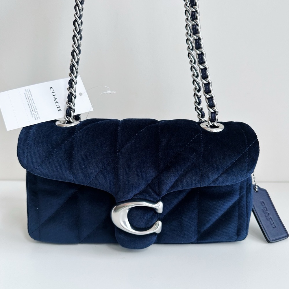 Authentic Coach Quilted Tabby 20 Shoulder Bag Navy BLue Velvet